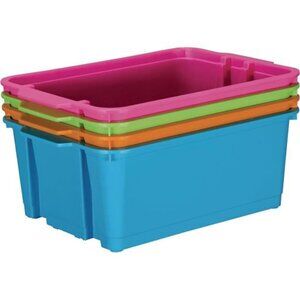 Really Good Stuff Stacking Bins 14" x 10" x 5 ¾" - 4 Pack Neon Stackable Plastic